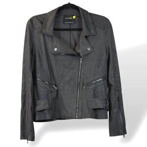 Lyssé Moto Jacket Womens Sz XS Black Faux Suede Belted Zipper Pockets & Sleeves